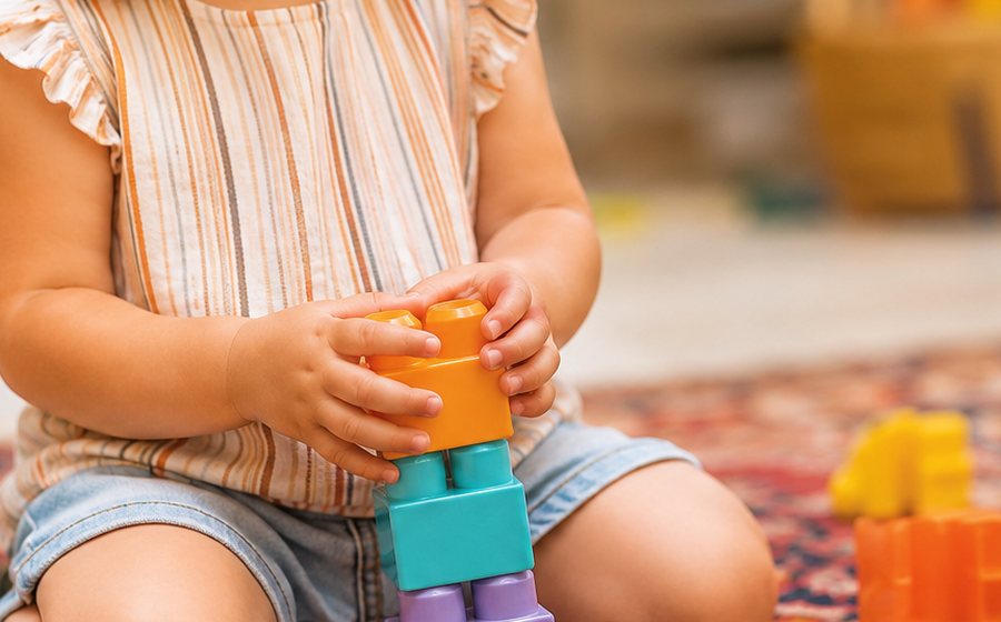 Niña manipulando bloques durante la evaluación
